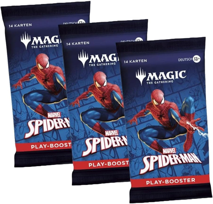 3X Magic: The Gathering – Marvel’s Spider-Man Play Booster (DE) | Deutsche Karten | Spider-Verse Crossover | inkl. Heartforcards® Versandschutz