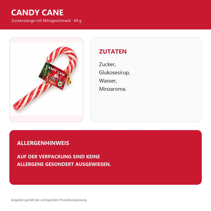 Candy Cane Zuckerstange 3er-Set – 3 × 60 g – Rot-weiße Weihnachts-Süßigkeit mit Minzgeschmack +Heartglobal Versandschutz