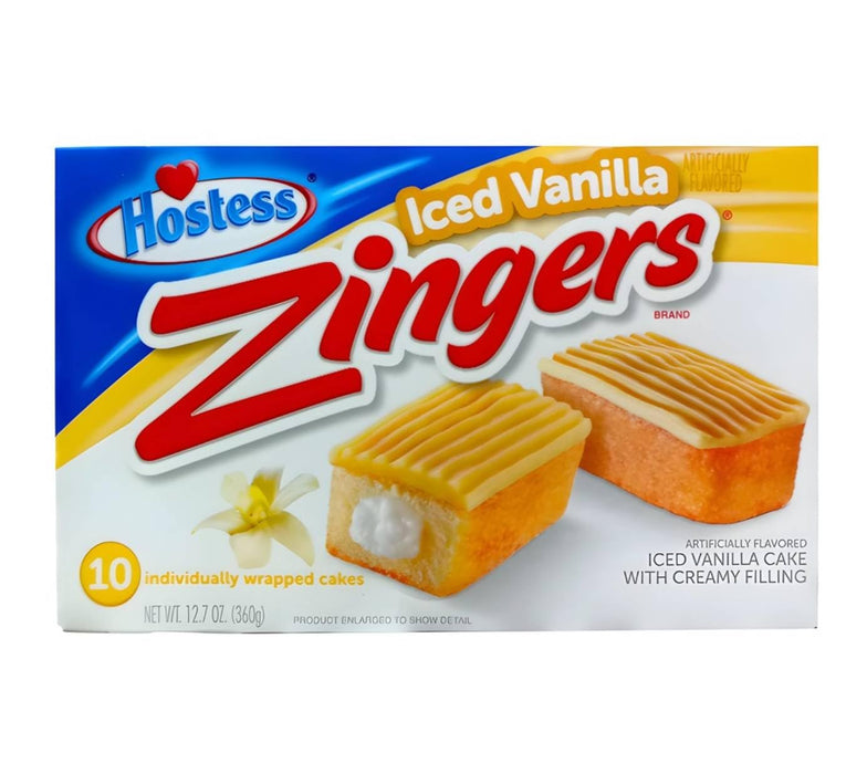 Hostess Iced Vanilla Zingers – 10 leckere Vanillekuchenriegel mit Cremefüllung (10x36g)– Original amerikanischer Snackklassiker