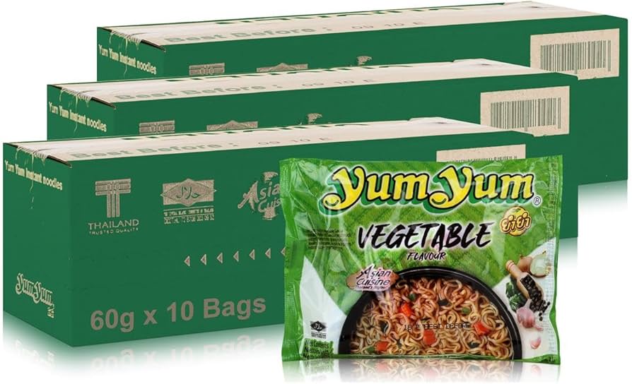 Yum Yum Vegetable Instant Noodles – 30 x 60 g | Thailändische Gemüse-Nudelsuppe | Aromatisch & würzig | Halal | Schnelle 3-Minuten-Instantnudeln