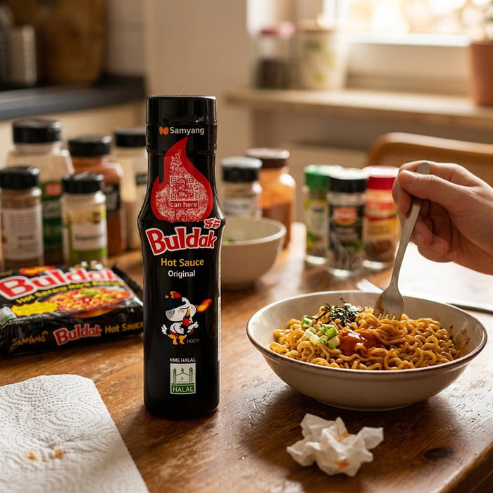 Samyang Buldak Hot Sauce 3er Set – Original, Extremely Spicy & Carbonara, 3 × 165 ml = 495 ml +Heartglobal Versandschutz