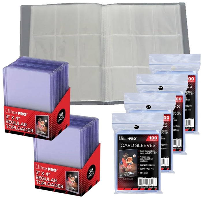 Sammelkarten Starter Paket - Mit 1x 24 Seiten Sammelmappe, 2x 25 Ultra Pro Regular Clear Toploader & 4x 100 Ultra Pro Soft Sleeves + Heartforcards® Versandschutz