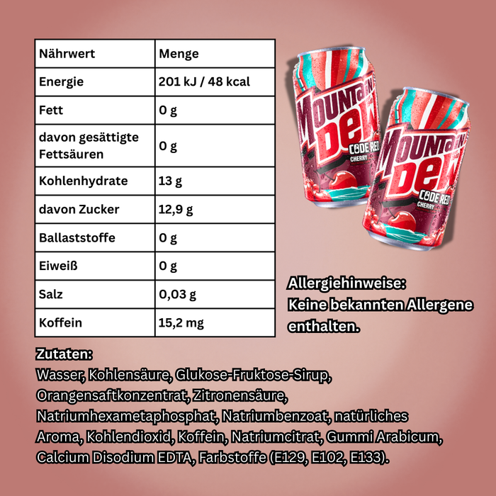 12x Mountain Dew Code Red Cherry – Erfrischungsgetränk mit Kirschgeschmack – 12x355 ml