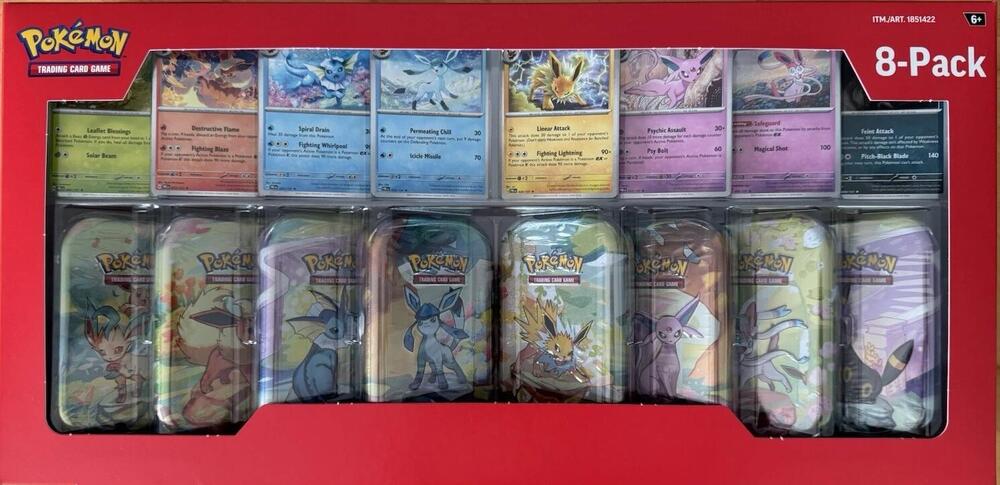 Pokémon Prismatic Evolutions Mini Tin Bundle – 8er Pack Sammeldosen mit Boosterpacks & Sammelkarten (Englische Ausgabe)