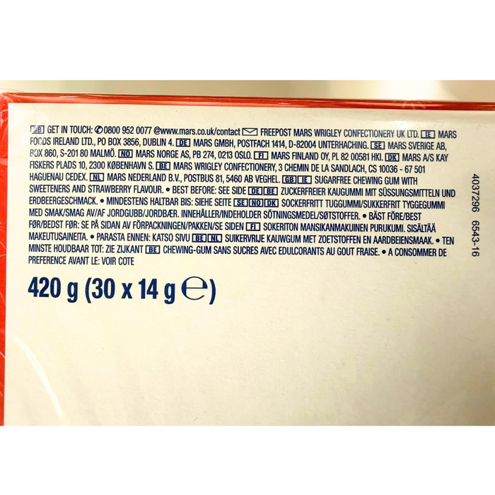 Wrigley's Extra Strawberry Erdbeer Kaugummi Zuckerfrei (30 x 14g) - Fruchtgeschmack, Zahnpflege Kausnack Vorratspack Großpackung