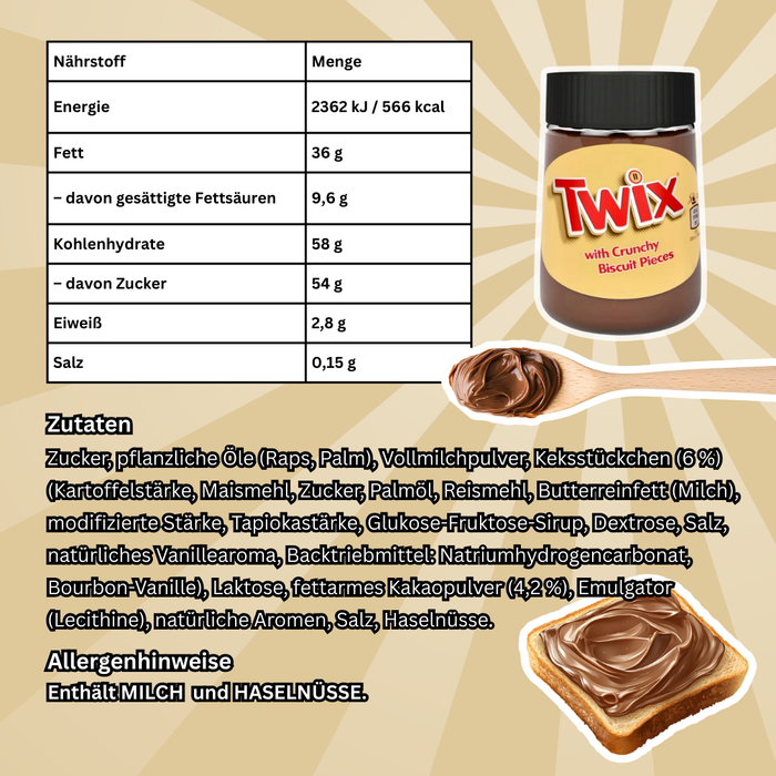 Twix Brotaufstrich Schoko-Karamell-Geschmack – Cremiger Schokoladen-Karamell-Aufstrich mit Keksstückchen, 350 g