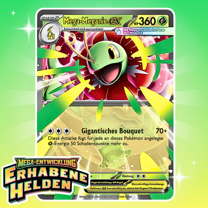 Pokémon ME02.5 Erhabene Helden Mega-EX Kollektion Deutsch – 4 Boosterpacks, Holo Promo Karte & Jumbo Wackelbildkarte, Sammelbox
