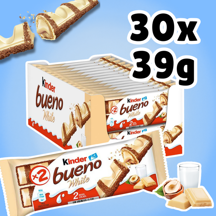 Kinder Bueno White Double Bars – 30er Pack (30×39 g) Weiße Schokolade mit Haselnussfüllung