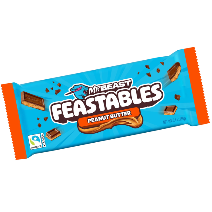 Mr Beast Feastables Schokoladenriegel | 4er-Pack: Peanut Butter, Milk Chocolate, Milk Crunch & Almond | 4 x 60g | Hochwertige Zutaten & unwiderstehlicher Geschmack