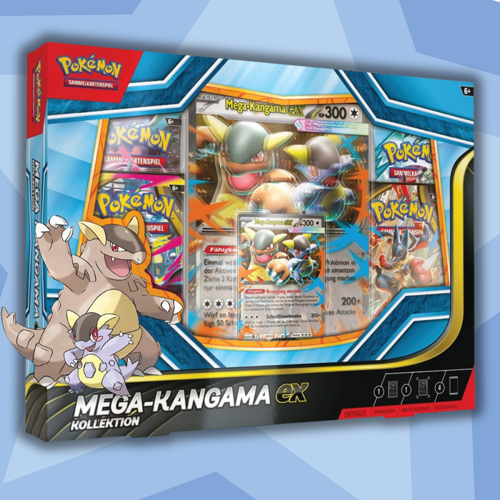 Pokémon Kollektion Mega‑Kangama‑ex (Deutsch) | Holo‑Promokarte + Jumbo‑Wackelbildkarte + 4 Boosterpacks