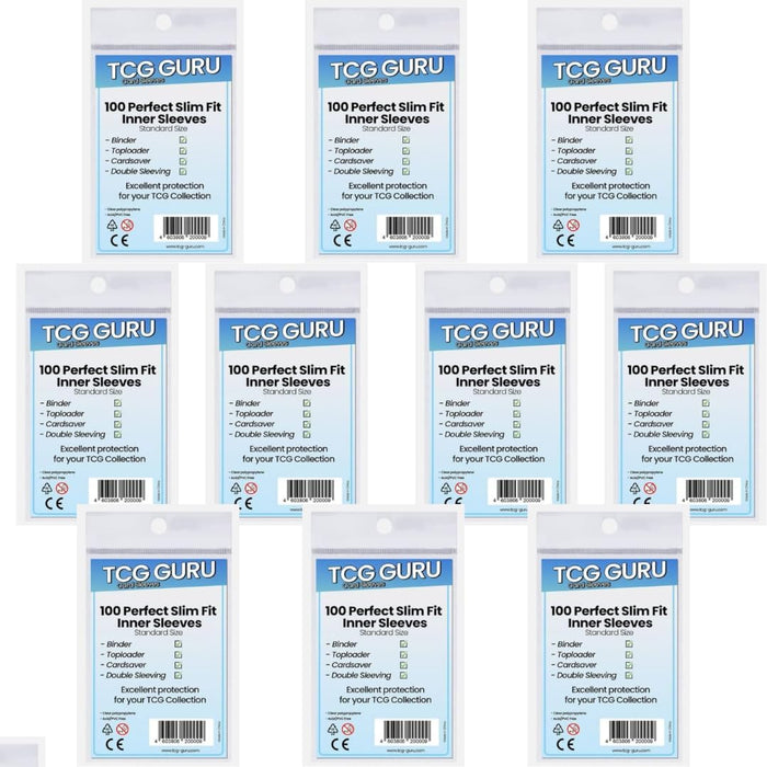 10x100 TCG Guru Perfect Size Fit Inner Sleeves 10x100 Soft Sleeves Größe: 64x89mm + Heartforcards® Versandschutz