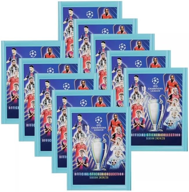 10er UEFA Topps Champions League Sticker 2024/25 Pack – 10 offizielle Tüten à 6 Sticker