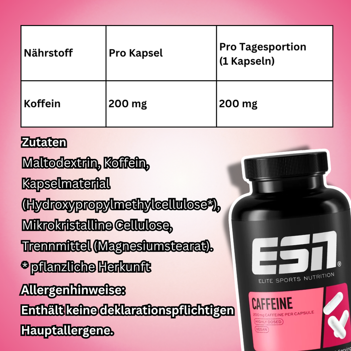 ESN Caffeine 120 Kapseln | 200 mg Koffein pro Kapsel
