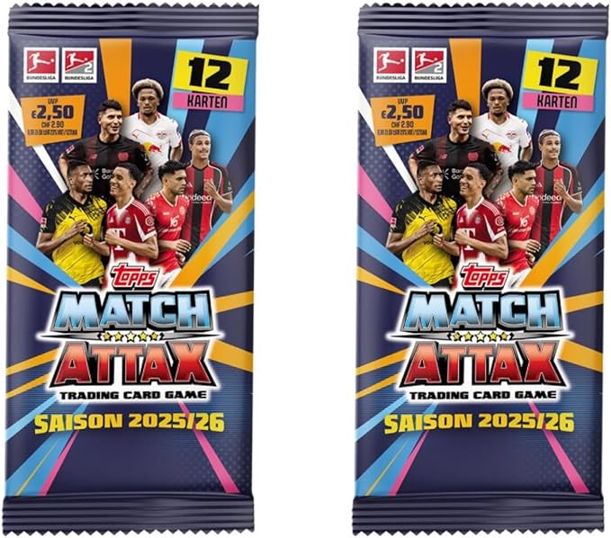 Topps Match Attax Bundesliga 2025/2026 – 2 x Booster mit je 12 Karten – Offizielles Bundesliga Trading Card Game – Sammelkarten Saison 25/26 – Ideal für Sammler & Fans