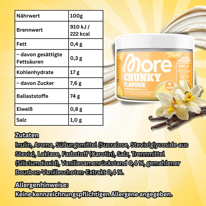 MORE Chunky Flavour Vanilla Perfection 150 g + Stracciatella 150 g – 2er Set Geschmackspulver mit Vanille & Schokolade, 300 g +Heartglobal Versandschutz