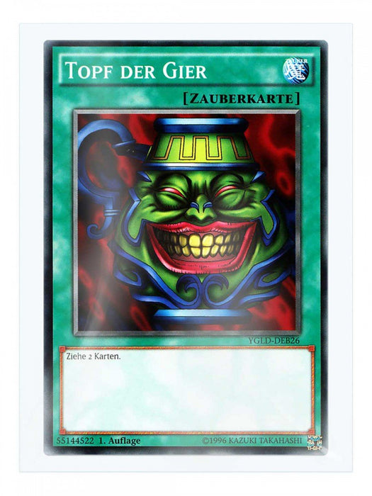 Yu-Gi-Oh! YGLD-DEB26 Topf der Gier 1. Auflage im Set mit original