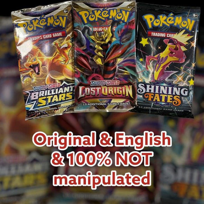 3x Pokémon Mystery Booster – Zufällige englische Original-Booster-Packs – Ungeöffnet & Offiziell