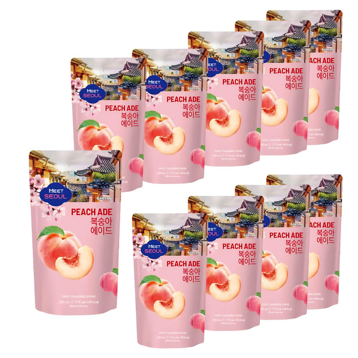10x Meet Seoul Peach Ade – 230 ml Pouch Drink | Erfrischender koreanischer Pfirsich-Ade | Ready-to-Drink Fruchtgetränk
