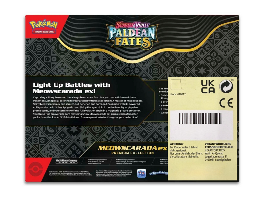 Pokémon Paldean Fates Meowscarada ex Premium Collection Englisch – 8 Booster + 3 Promo-Karten