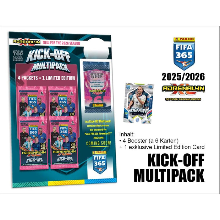 Panini FIFA 365 2025/26 Adrenalyn XL – Kick-Off Multipack – 4 Booster (6 Karten) + 1 Exclusive LE Card