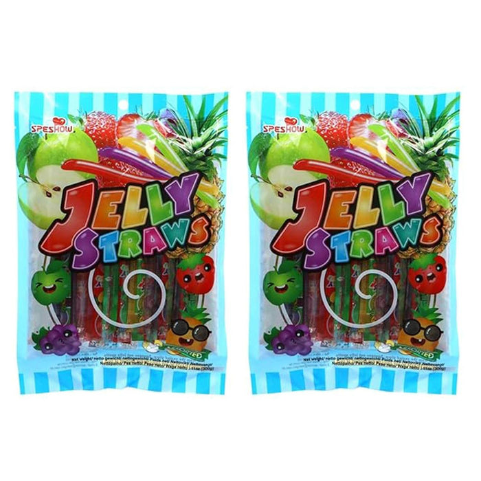 2er- Fruchtgummi Jelly Straws Strips Mix Pack – Bunte Kaustreifen mit Fruchtgeschmack – Ideal zum Naschen, Teilen & Verschenken(2 x 300g)