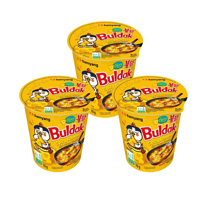 3er-Pack Samyang Buldak Käse Instantnudeln | Koreanische Halal Ramen | extra scharf mit geschmolzenem Käse, in Becherform