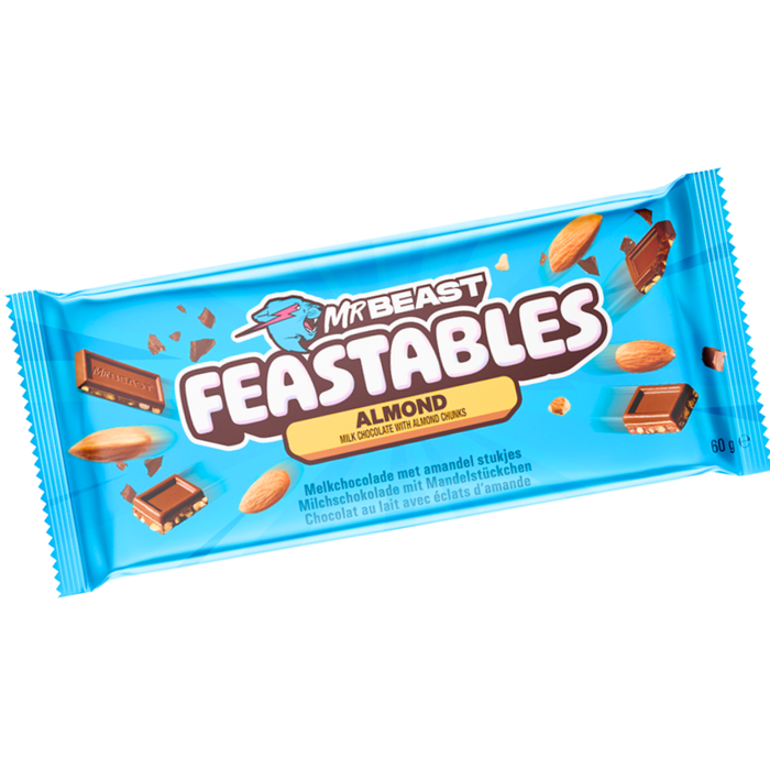 Mr Beast Feastables Schokoladenriegel | 4er-Pack: Peanut Butter, Milk Chocolate, Milk Crunch & Almond | 4 x 60g | Hochwertige Zutaten & unwiderstehlicher Geschmack