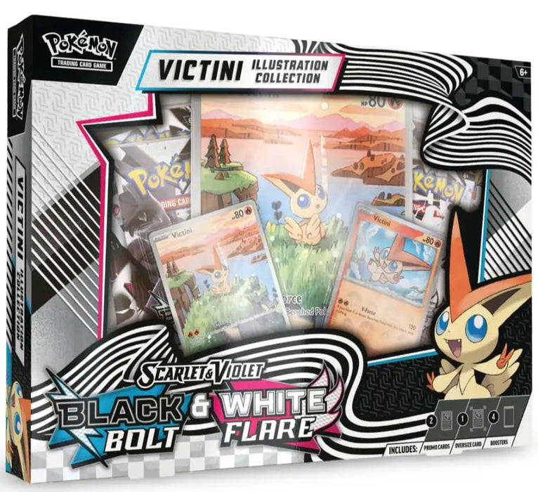 Pokémon Black Bolt & White Flare – Victini Illustration Kollektion [Englisch] | 4 Booster, 2 Promokarten & Jumbo-Karte | Mit Heartforcards® Versandschutz