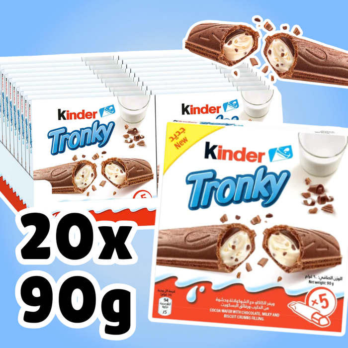 Kinder Tronky – Knusprige Waffel mit Milch-Haselnuss-Füllung – 20×90 g