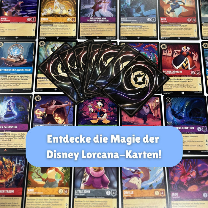 Lorcana Set - 50 Karten ENGLISCH | Inklusive Seltener oder Holo Lorcana Karte | Karten aus den aktuellsten Sets | Perfekt für Sammler & Einsteiger + Heartforcards® Versandschutz