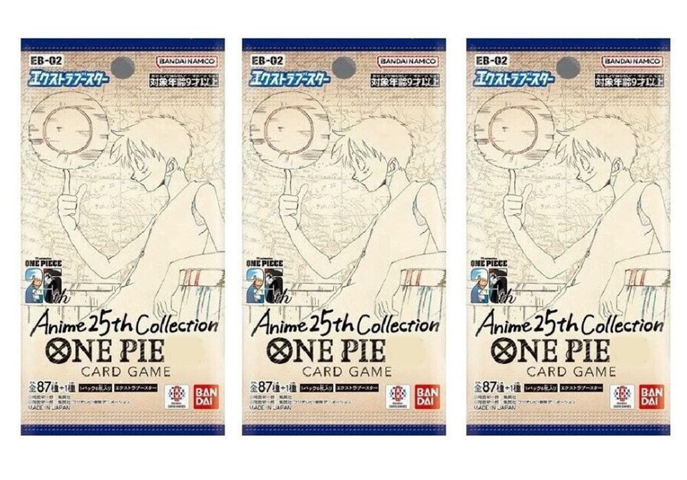 Anime 25th Collection (EB-02) 3x Booster | OP Card Game | 6 Karten pro Pack | Japanisch | Mit Heartforcards® Versandschutz