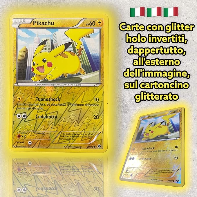 20 Original Italienische Pokémon-Karten – Verschiedene Motive | Mit 2 Glitzer-Holografischen Karten | Offizielles Trading Card Game (TCG) | Für Sammler & Fans