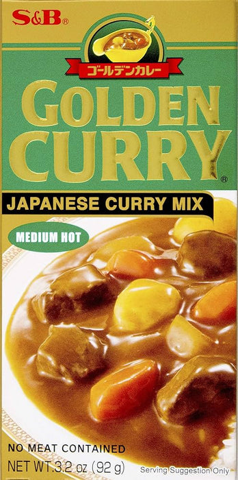 S&B Golden Curry Medium Hot – 92 g | Japanischer Curry-Roux mit mittelscharfer Würze | Aromatische Currysauce für Fleisch, Gemüse & Tofu