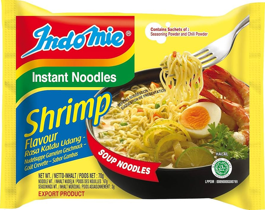 Indomie Shrimp Instant Noodles – 20 x 70 g | Garnelen-Geschmack | Würzige 3-Minuten-Instantnudeln | Halal | Aromatischer Nudelsnack