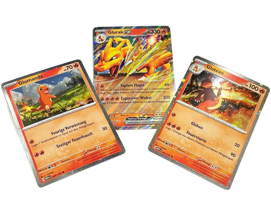 Pokémon Karten 3er-Set | Glumanda & Glutexo (Holo Reverse) + Glurak SVP161 (Black Star Promo) | Deutsche Karten