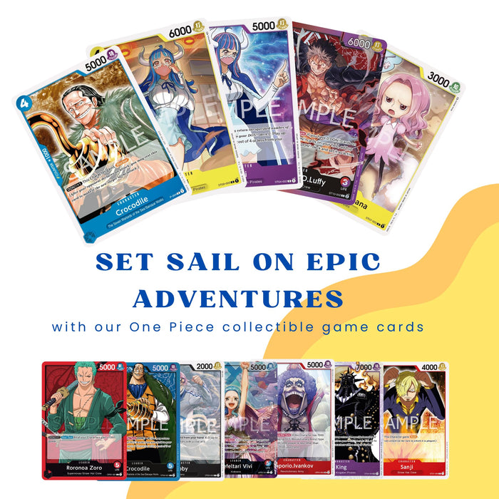 50 original One-Piece-Karten - Englisch - Plus 1 Seltene (Holo) garantiert + Heartforcards® Versandschutz