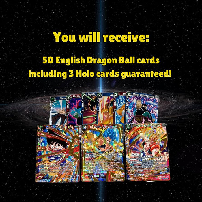 50 Original Dragon Ball Karten – Englische Edition | Mit 3 Holografischen Karten | Offizielles Trading Card Game (TCG) | Für Sammler & Spieler