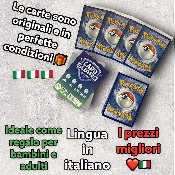 20 Original Italienische Pokémon-Karten – Verschiedene Motive | Mit 2 Glitzer-Holografischen Karten | Offizielles Trading Card Game (TCG) | Für Sammler & Fans