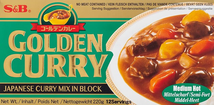 S&B Golden Curry Mittelscharf – 220 g | Japanische Currymischung für würzige Curry-Gerichte | Aromatische Sauce für Fleisch, Gemüse & Reis | Einfache Zubereitung