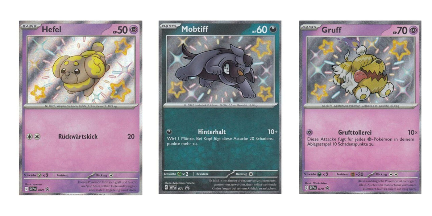 3er Set Shiny Pokémon Promo-Karten | Hefel SVP069, Gruff SVP070 & Mobtiff SVP071 | Deutsche Karten | Karmesin & Purpur Promo-Set