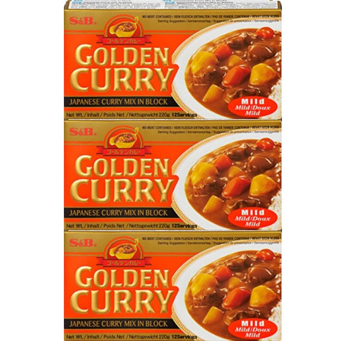 3x220g S&B GOLDEN CURRY ORANGE - Japanese Curry Mix - vegetarian no meat contained - Geschmack: Mild