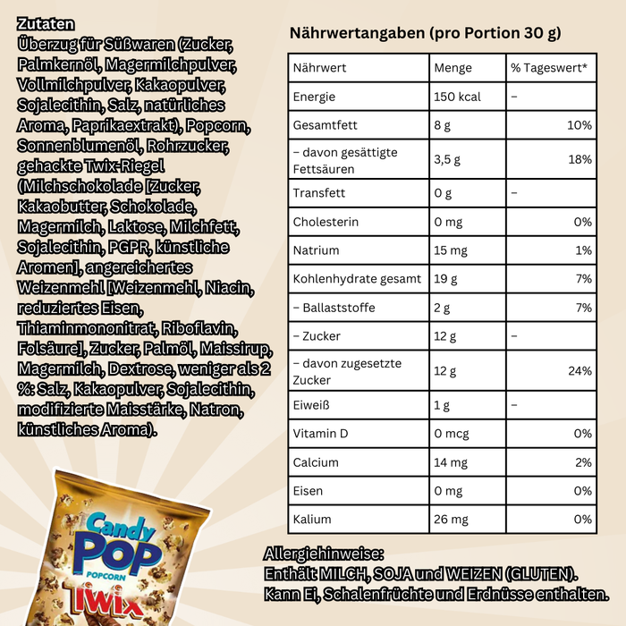 1x Candy Pop Twix Popcorn 28g – Knuspriger Schoko-Karamell Snack