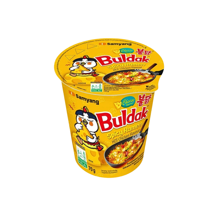 3er-Pack Samyang Buldak Käse Instantnudeln | Koreanische Halal Ramen | extra scharf mit geschmolzenem Käse, in Becherform