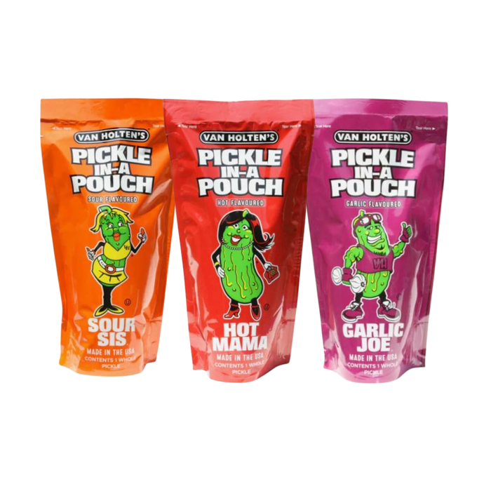 3x Random Van Holten’s Pickle in a Pouch – American Pickle Snack | Pickle Rick, Sour Sis, Hot Mama, Garlic Joe & Big Papa | Tangy, Spicy, Sour & Crunchy Dill Pickles