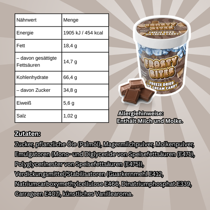 Frosty Bites Mixed Flavours – Vanilla + Chocolate + Strawberry – Freeze Dried Ice Cream Candy (je 40g)