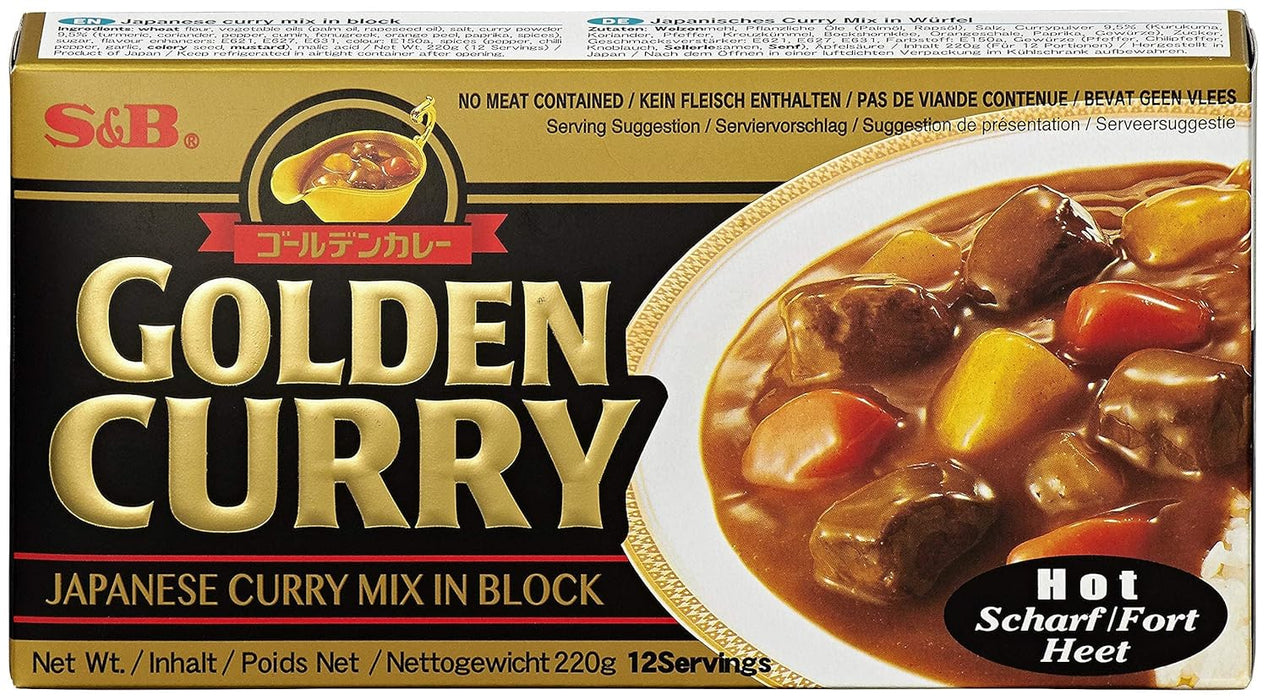 S&B Golden Curry Scharf – 220 g | Japanische Currymischung für intensive Würze | Aromatische Curry-Roux für Fleisch, Gemüse & Reis | Einfach zuzubereiten