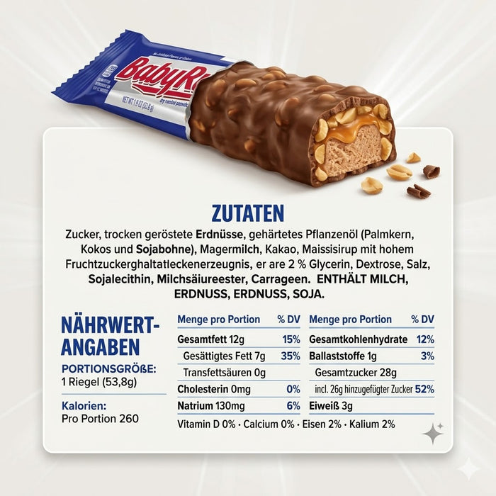 Baby Ruth Schokoladenriegel (59,9g) – Erdnuss, Karamell & Fudge