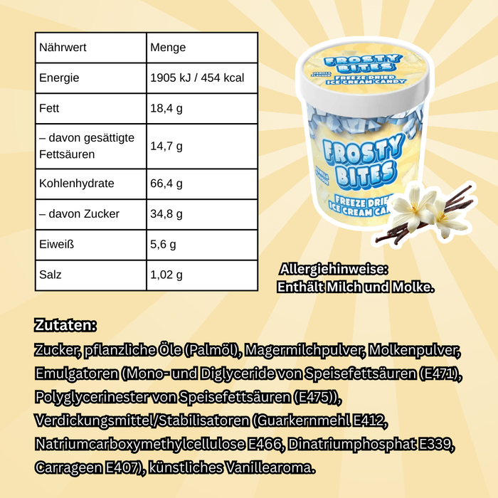 Frosty Bites Mixed Flavours – Vanilla + Chocolate + Strawberry – Freeze Dried Ice Cream Candy (je 40g)