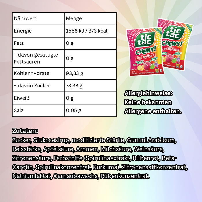 12x Tic Tac Chewy! Fruit Adventure – Fruchtige Kaudragees – 12x80g