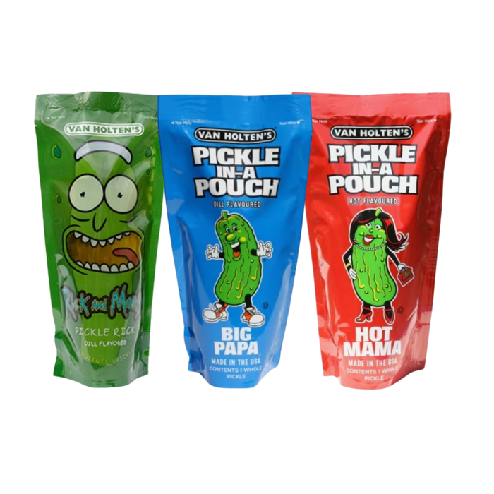 3x Random Van Holten’s Pickle in a Pouch – American Pickle Snack | Pickle Rick, Sour Sis, Hot Mama, Garlic Joe & Big Papa | Tangy, Spicy, Sour & Crunchy Dill Pickles